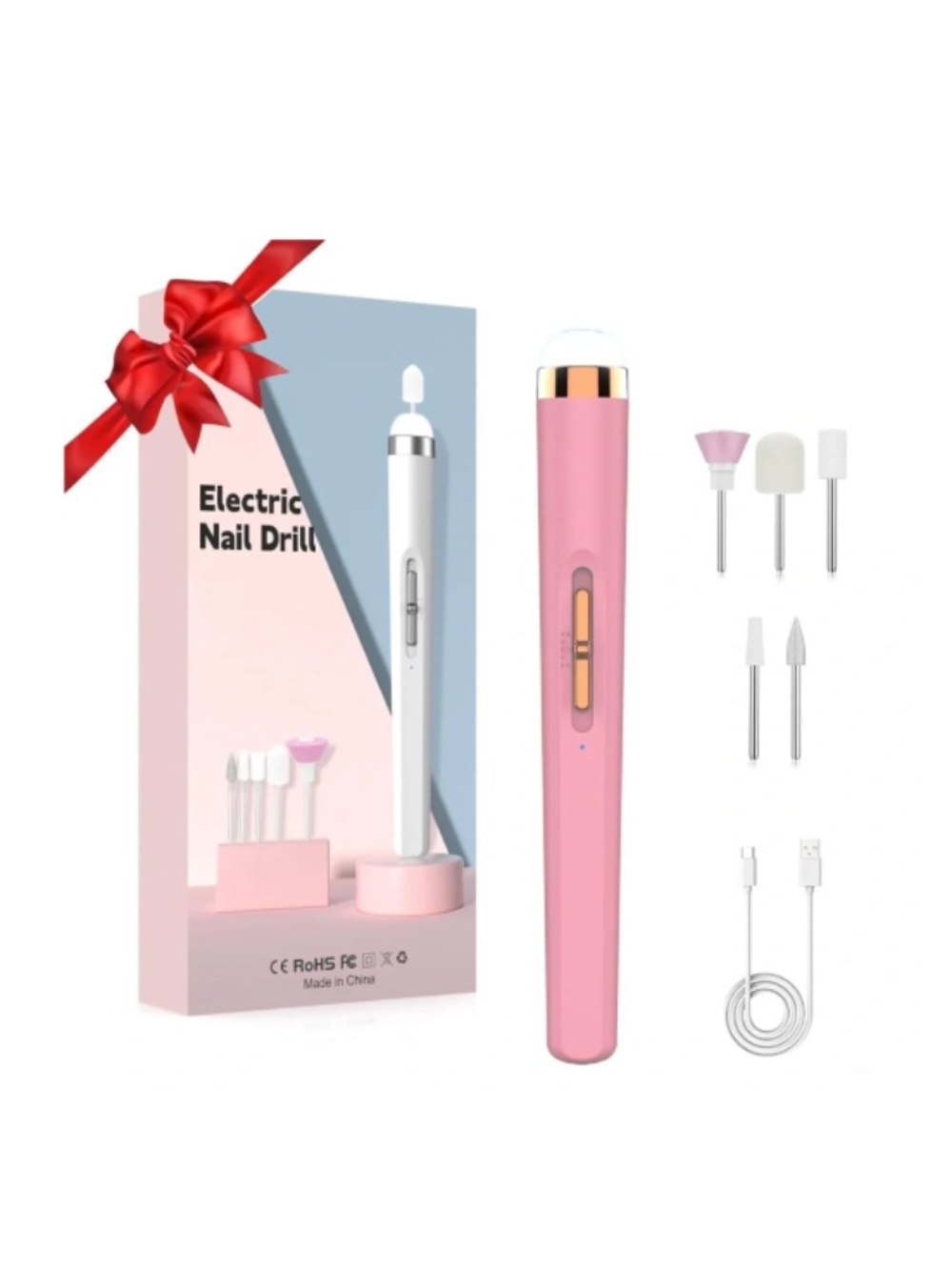 Pink Cordless Rechargeable Nail Drill With Light